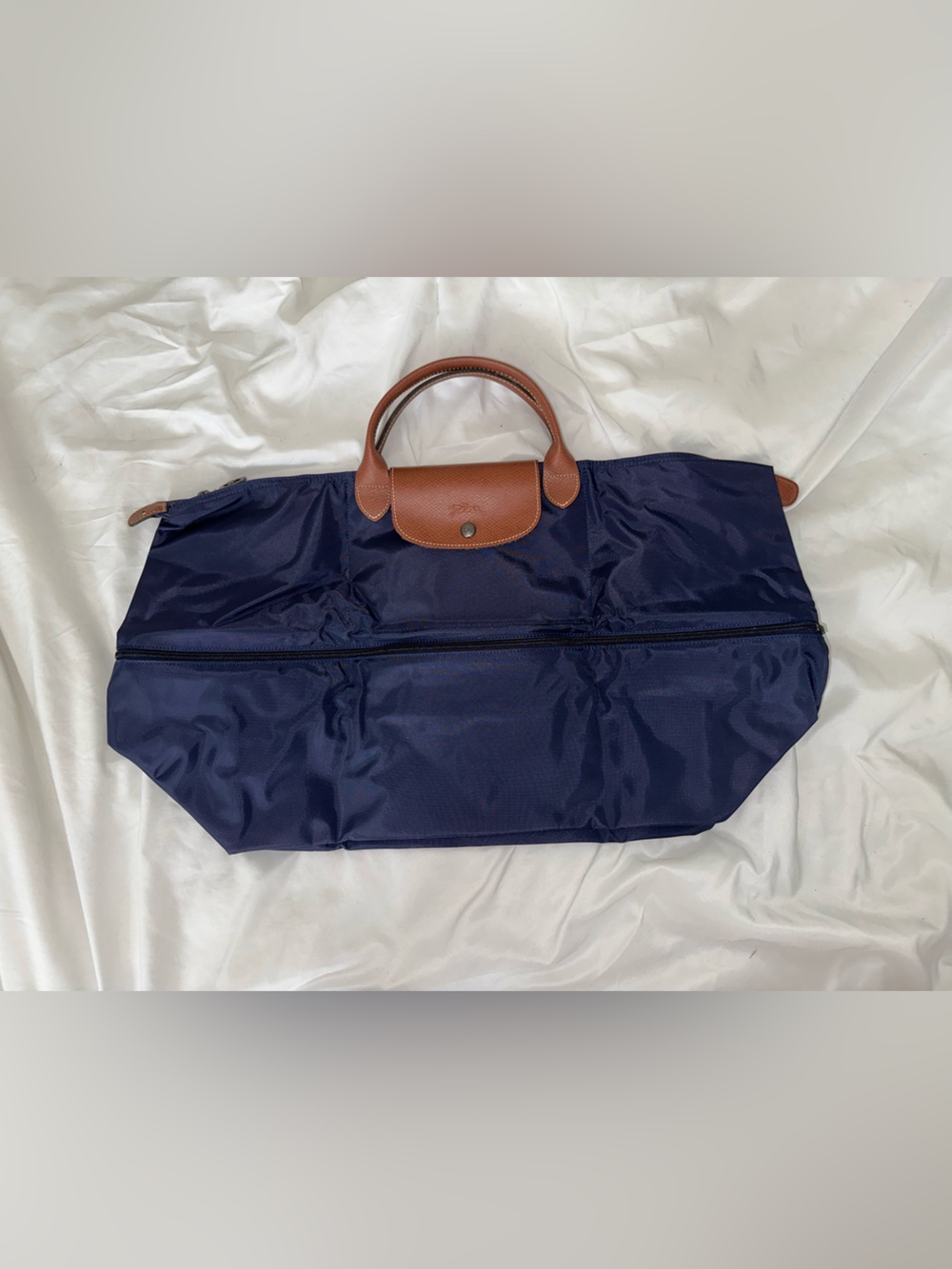 Longchamp Navy and Brown Expandable Le Pliage Tote - Picture 2 of 3